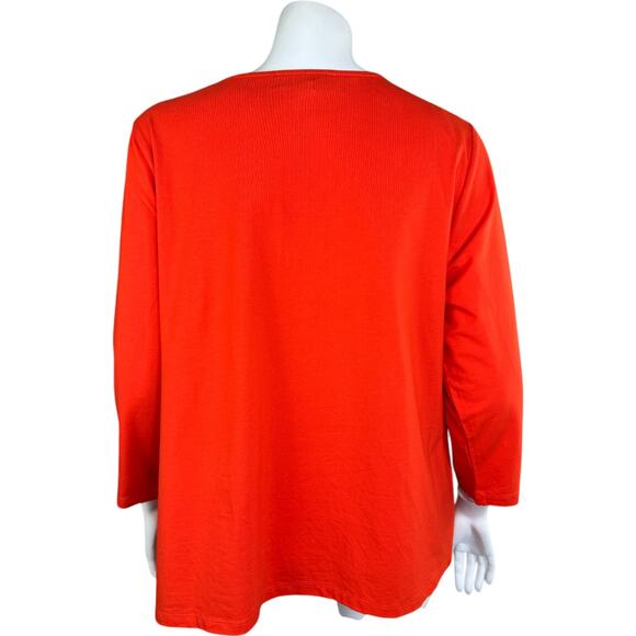 Jones New York Orange Womens 1X Stretch 3/4 Sleeve Blouse Chain Detail V-Neck - Picture 3 of 12